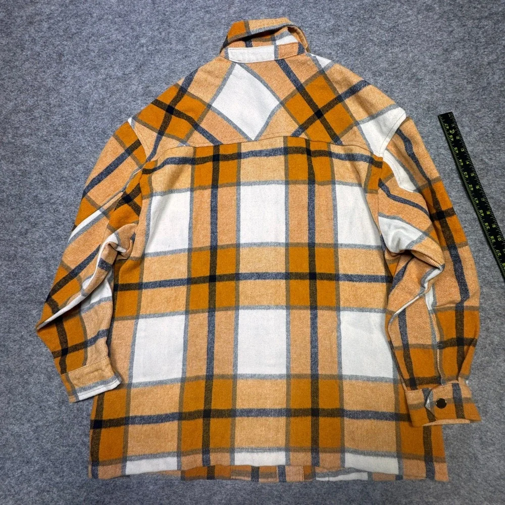 HFX Womens Yellow Plaid Wool Blend Snap Front Shacket Shirt Jacket Small 1534711